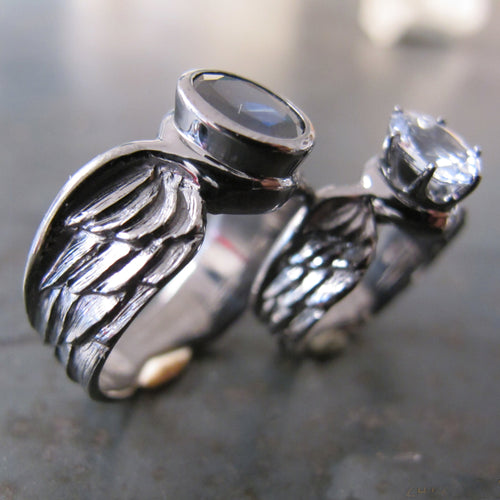 His & Hers Winged Opal Wedding Bands