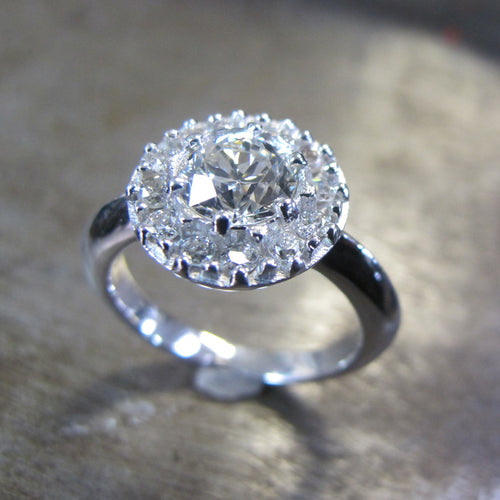 Platinium Old Miners Cut Halo Engagement Ring