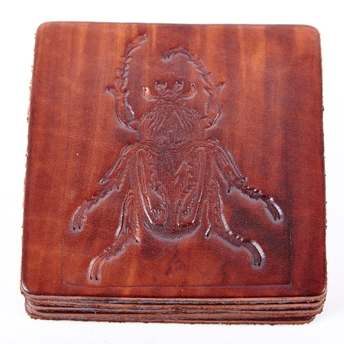 Square Leather Drink Coaster/Stag Beetle