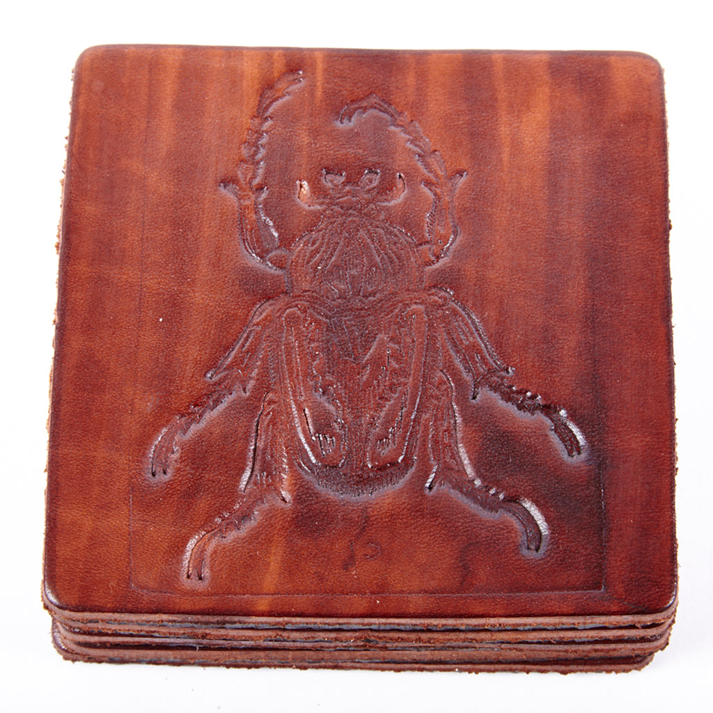 Square Leather Drink Coaster/Stag Beetle